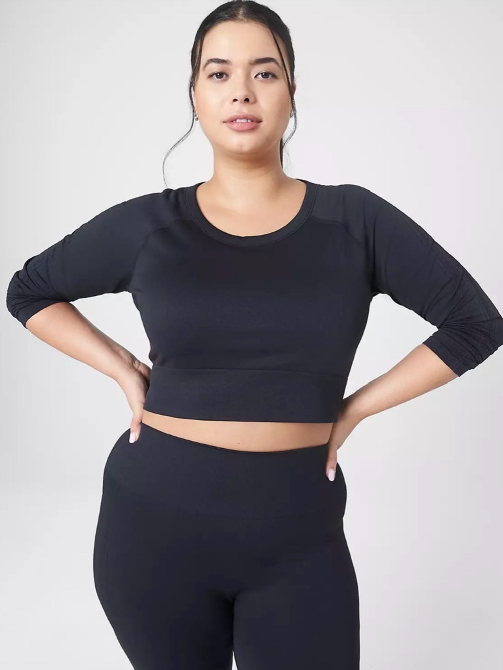 Lane Bryant Black Cropped Long-Sleeve Active Top 14/16